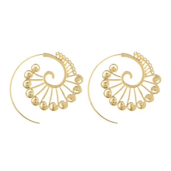 BOGO SALE New Gold Lace Swirl Spiral Hoops Big Statement Boho Hoop Earrings - Picture 4 of 6